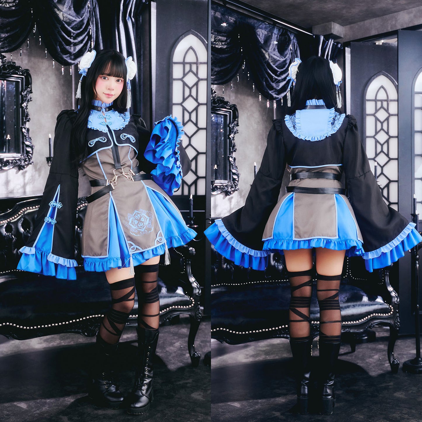 [New] コスプレ ゴスパンドール チャイナ レディース フリーサイズ ピンク/ブルー【クリアストーン】♡