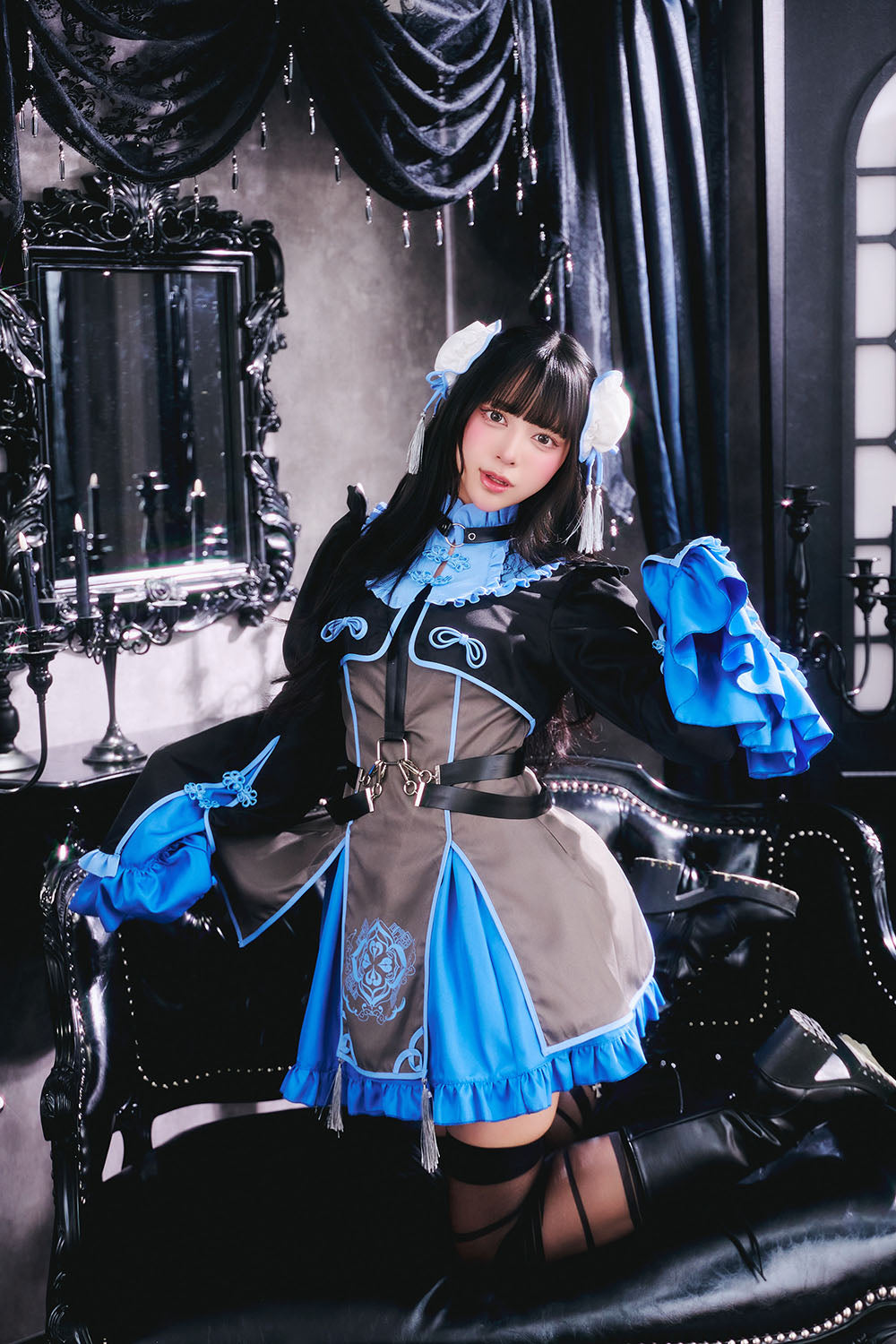 [New] コスプレ ゴスパンドール チャイナ レディース フリーサイズ ピンク/ブルー【クリアストーン】♡