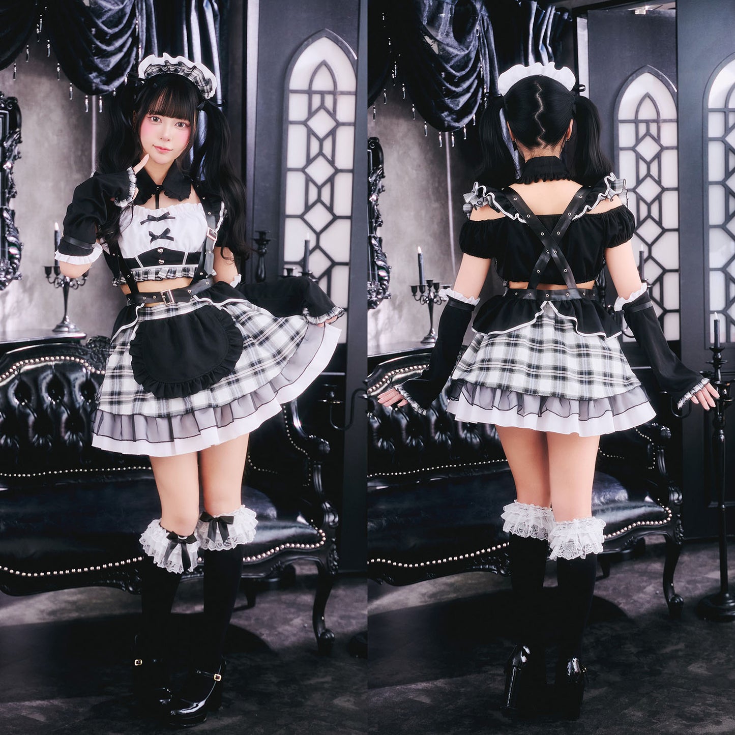 [New] コスプレ ゴスパンドール メイド レディース フリーサイズ モノトーン/レッド【クリアストーン】♡