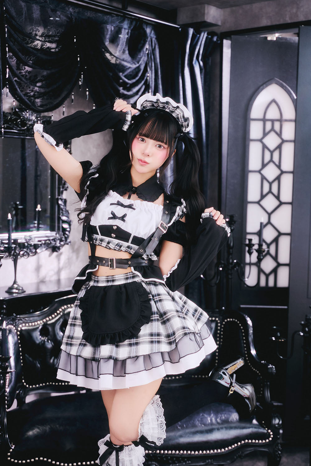 [New] コスプレ ゴスパンドール メイド レディース フリーサイズ モノトーン/レッド【クリアストーン】♡