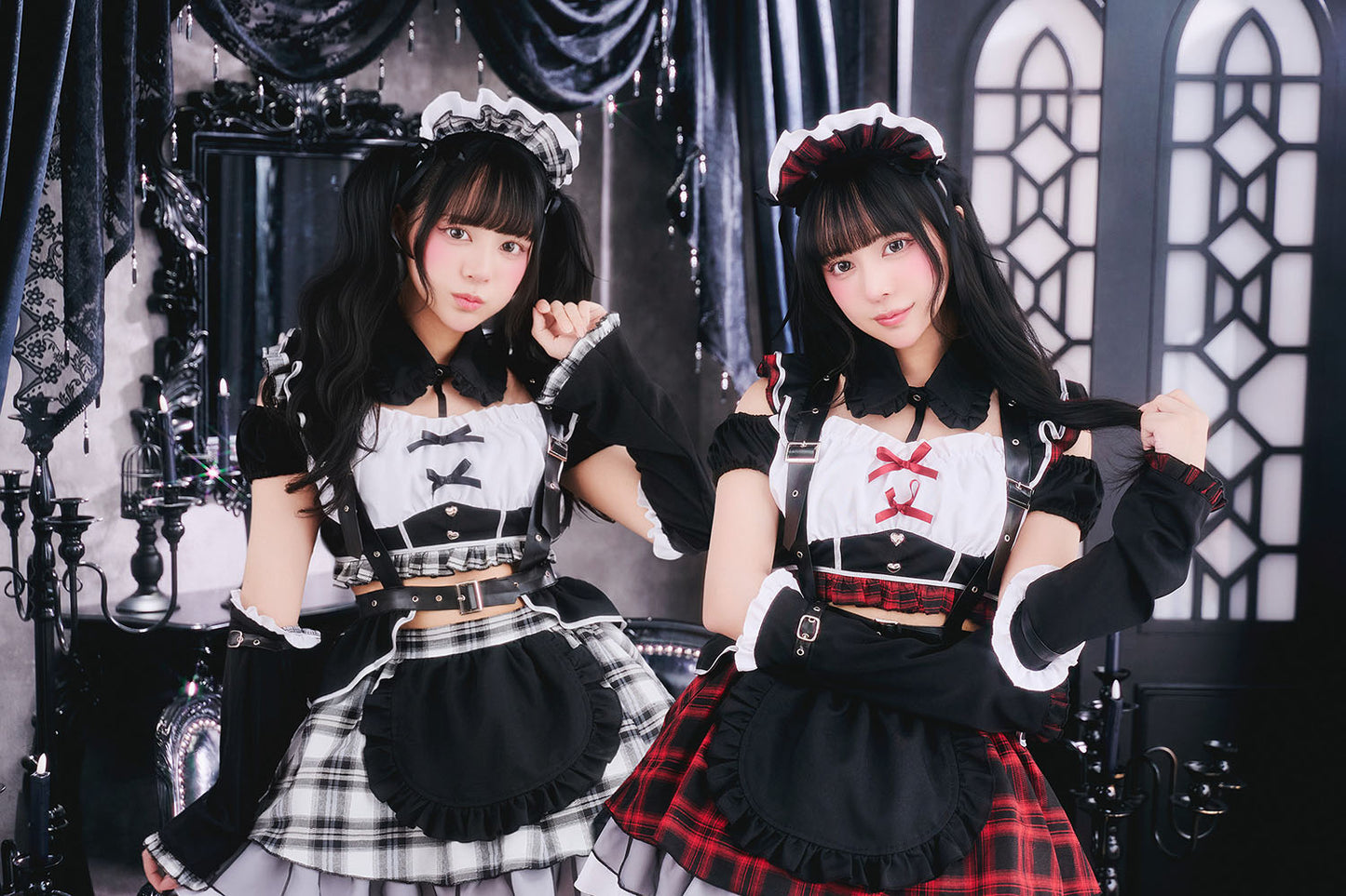 [New] コスプレ ゴスパンドール メイド レディース フリーサイズ モノトーン/レッド【クリアストーン】♡
