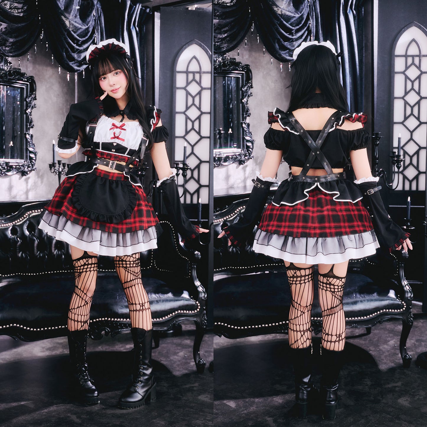 [New] コスプレ ゴスパンドール メイド レディース フリーサイズ モノトーン/レッド【クリアストーン】♡