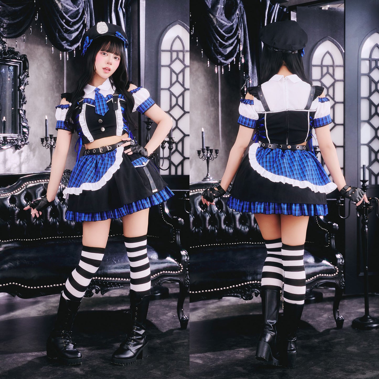 [New] コスプレ ゴスパンドール ポリス レディース フリーサイズ ブルー/パープル【クリアストーン】♡