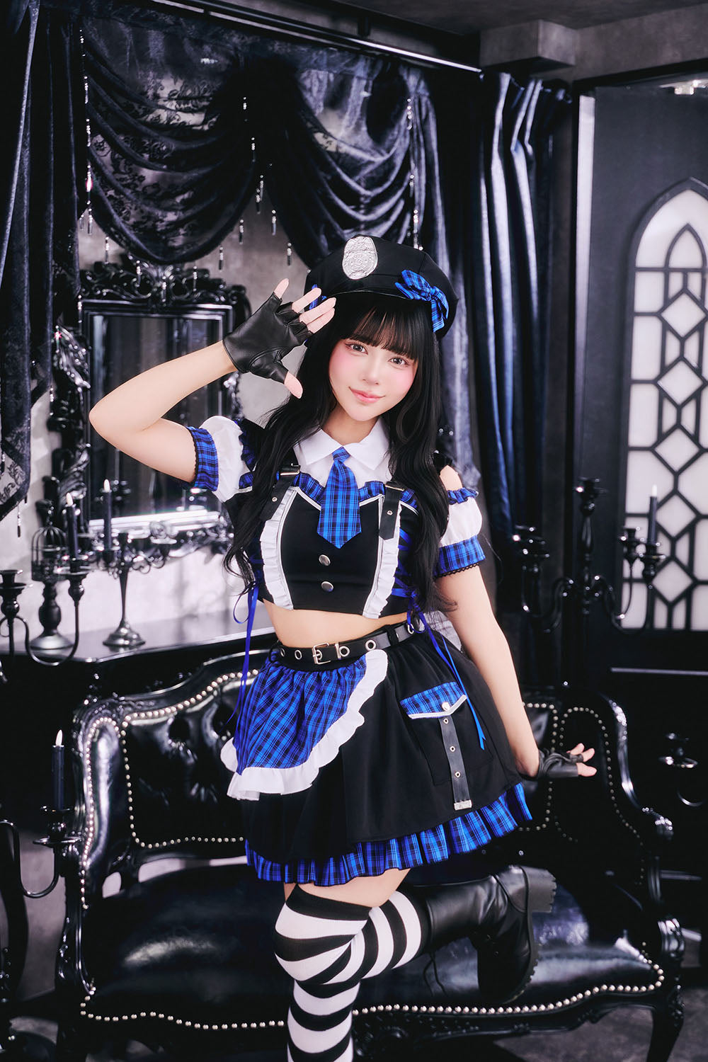 [New] コスプレ ゴスパンドール ポリス レディース フリーサイズ ブルー/パープル【クリアストーン】♡