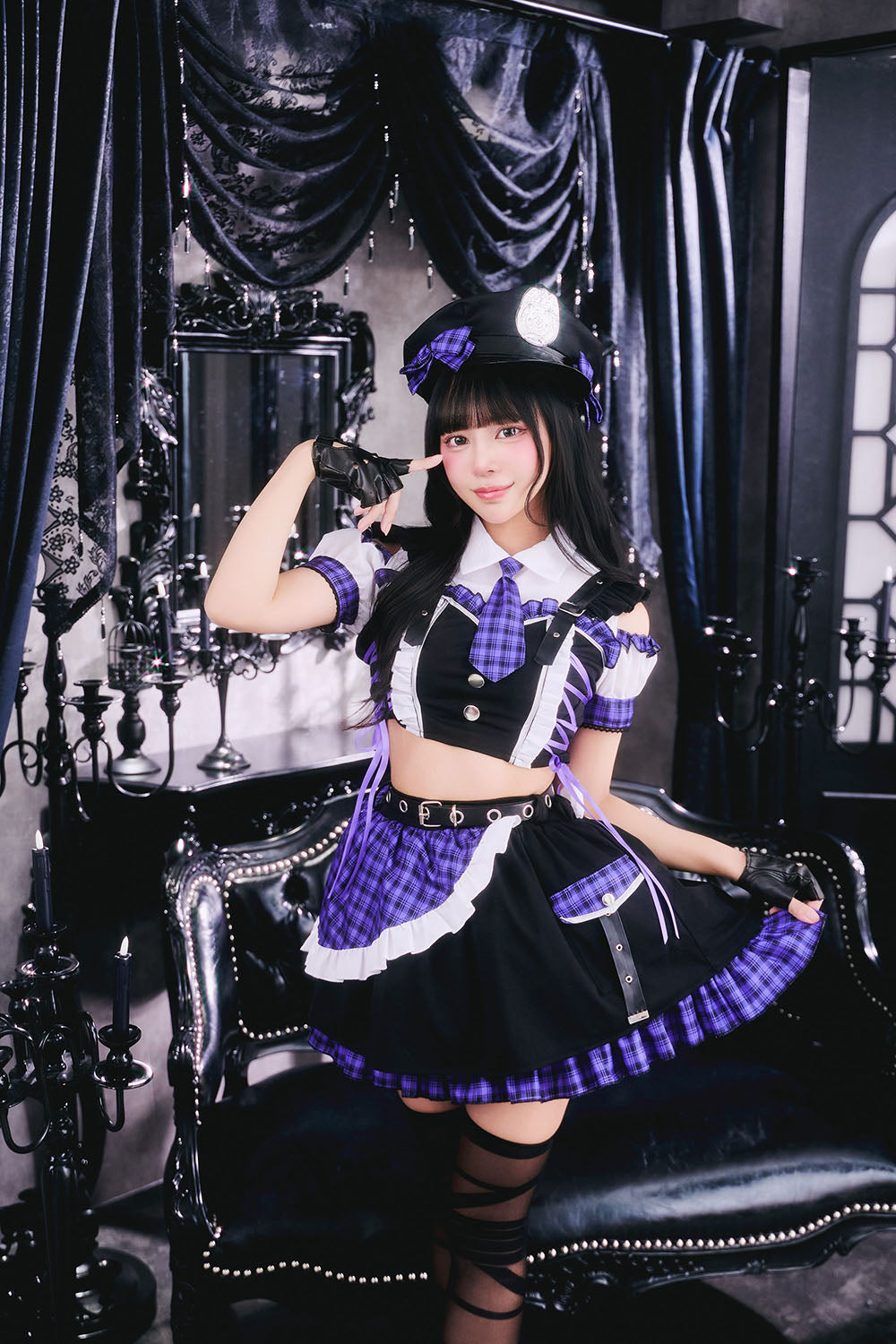 [New] コスプレ ゴスパンドール ポリス レディース フリーサイズ ブルー/パープル【クリアストーン】♡