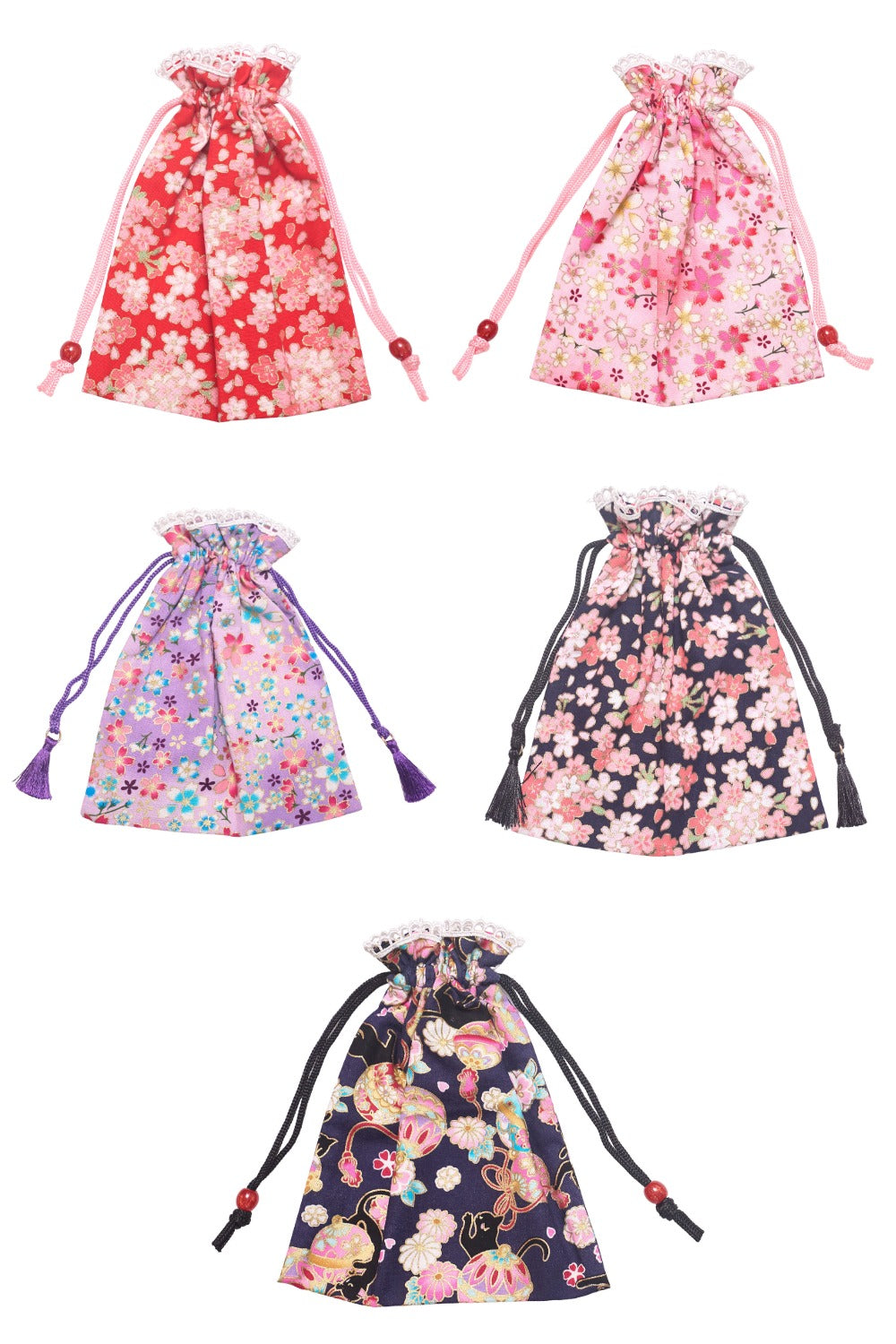 [New] 小物 和風 桜巾着 レッド/ピンク/パープル/ブラック/ネイビー 【クリアストーン】