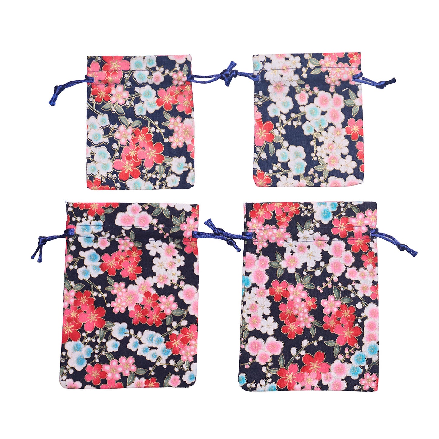 [New] 小物 和風 桜巾着 4枚セット ホワイト/レッド/パープル/ネイビー 【クリアストーン】