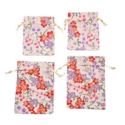[New] 小物 和風 桜巾着 4枚セット ホワイト/レッド/パープル/ネイビー 【クリアストーン】
