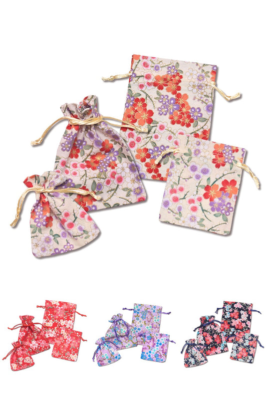 [New] 小物 和風 桜巾着 4枚セット ホワイト/レッド/パープル/ネイビー 【クリアストーン】