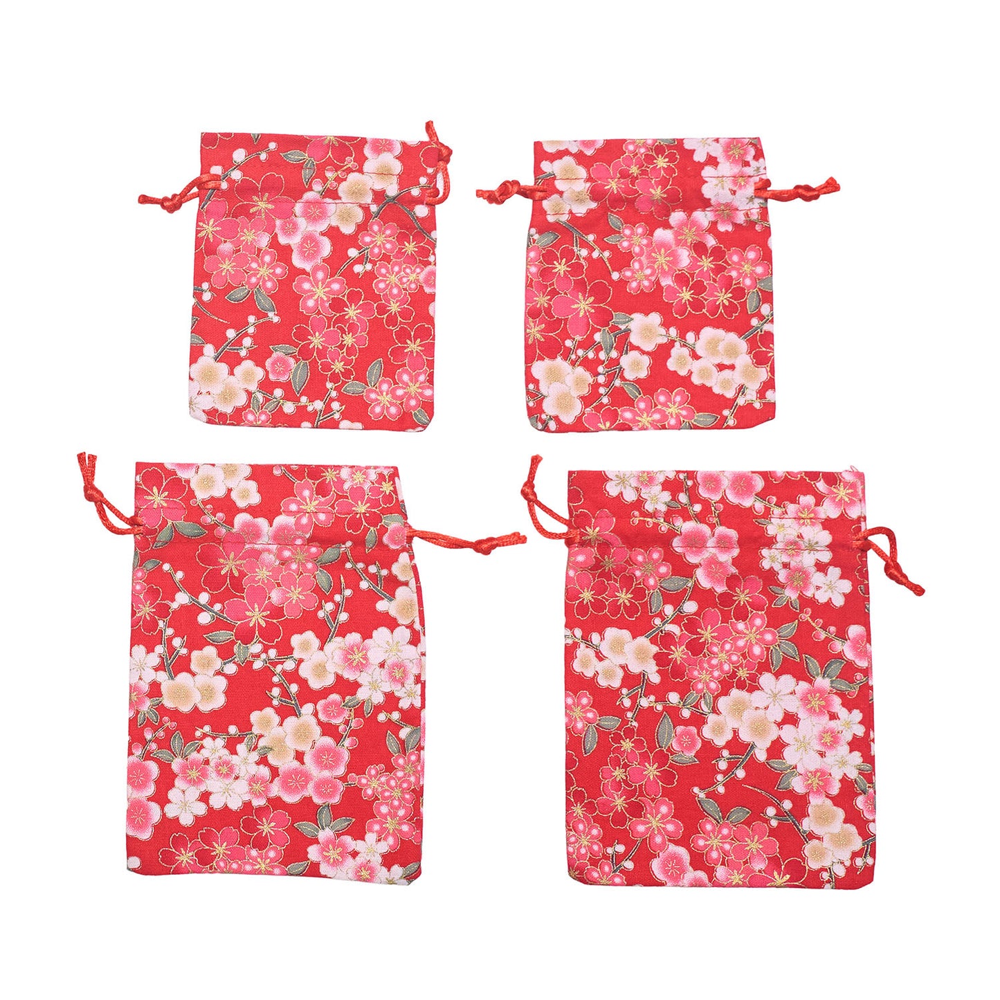 [New] 小物 和風 桜巾着 4枚セット ホワイト/レッド/パープル/ネイビー 【クリアストーン】