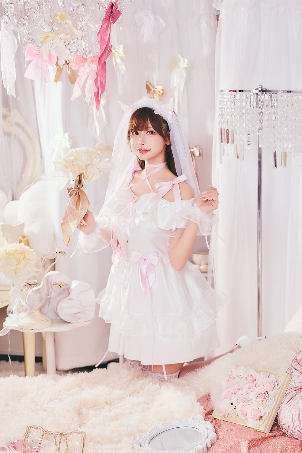 コスプレ 花嫁 ジューンブライド エンジェルブライド レディース フリーサイズ ホワイトクリアストーン】♡