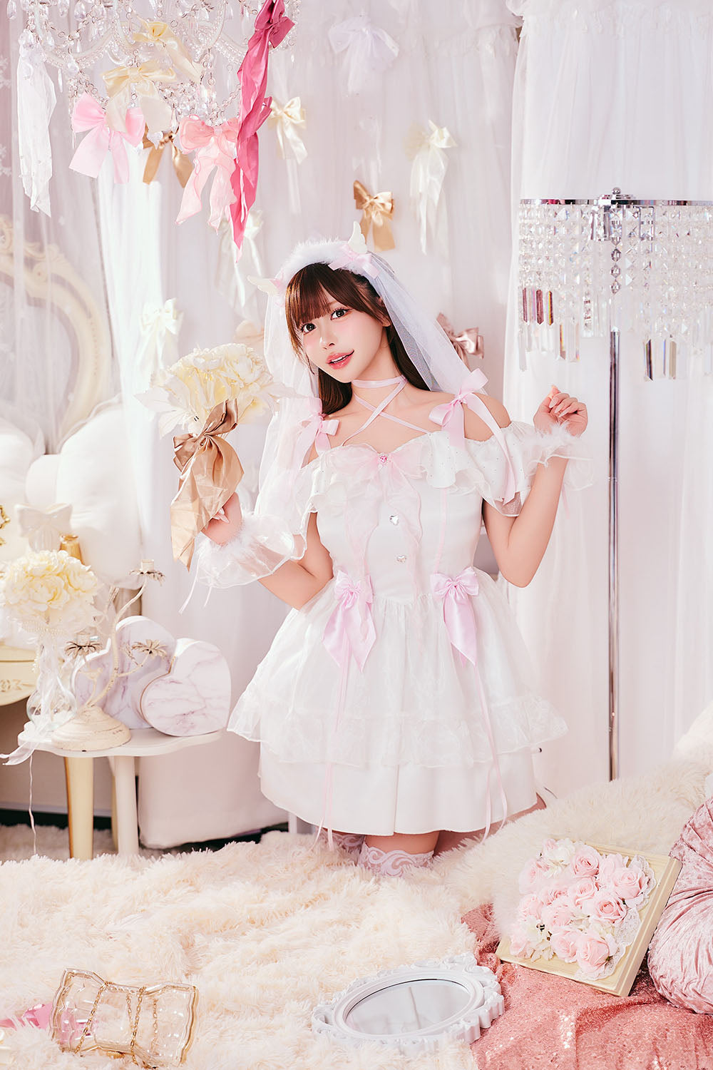 コスプレ 花嫁 ジューンブライド エンジェルブライド レディース フリーサイズ ホワイトクリアストーン】♡