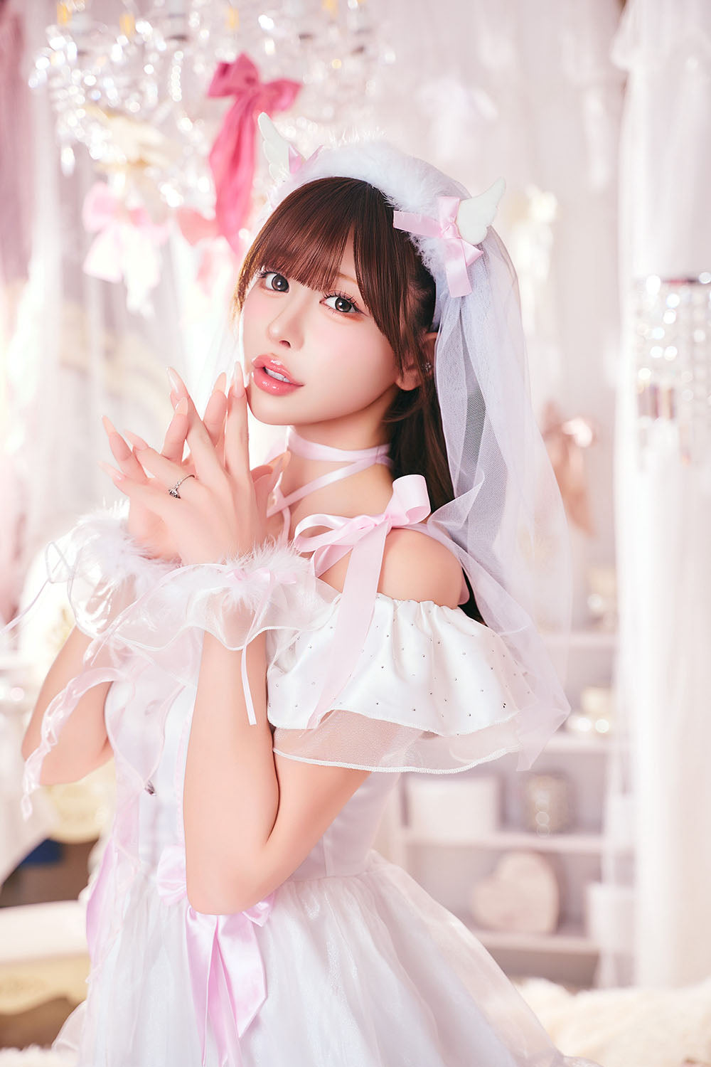コスプレ 花嫁 ジューンブライド エンジェルブライド レディース フリーサイズ ホワイトクリアストーン】♡