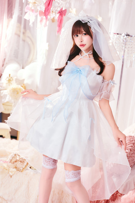 コスプレ 花嫁 ジューンブライド ロングテールブライド レディース フリーサイズ ホワイトクリアストーン】♡