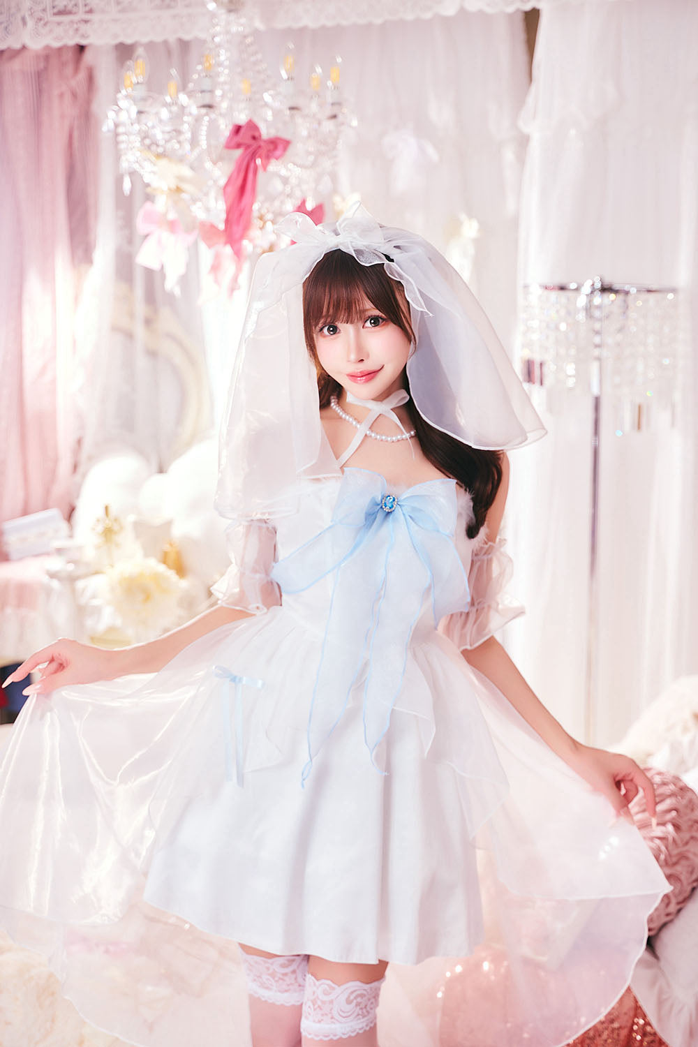 コスプレ 花嫁 ジューンブライド ロングテールブライド レディース フリーサイズ ホワイトクリアストーン】♡