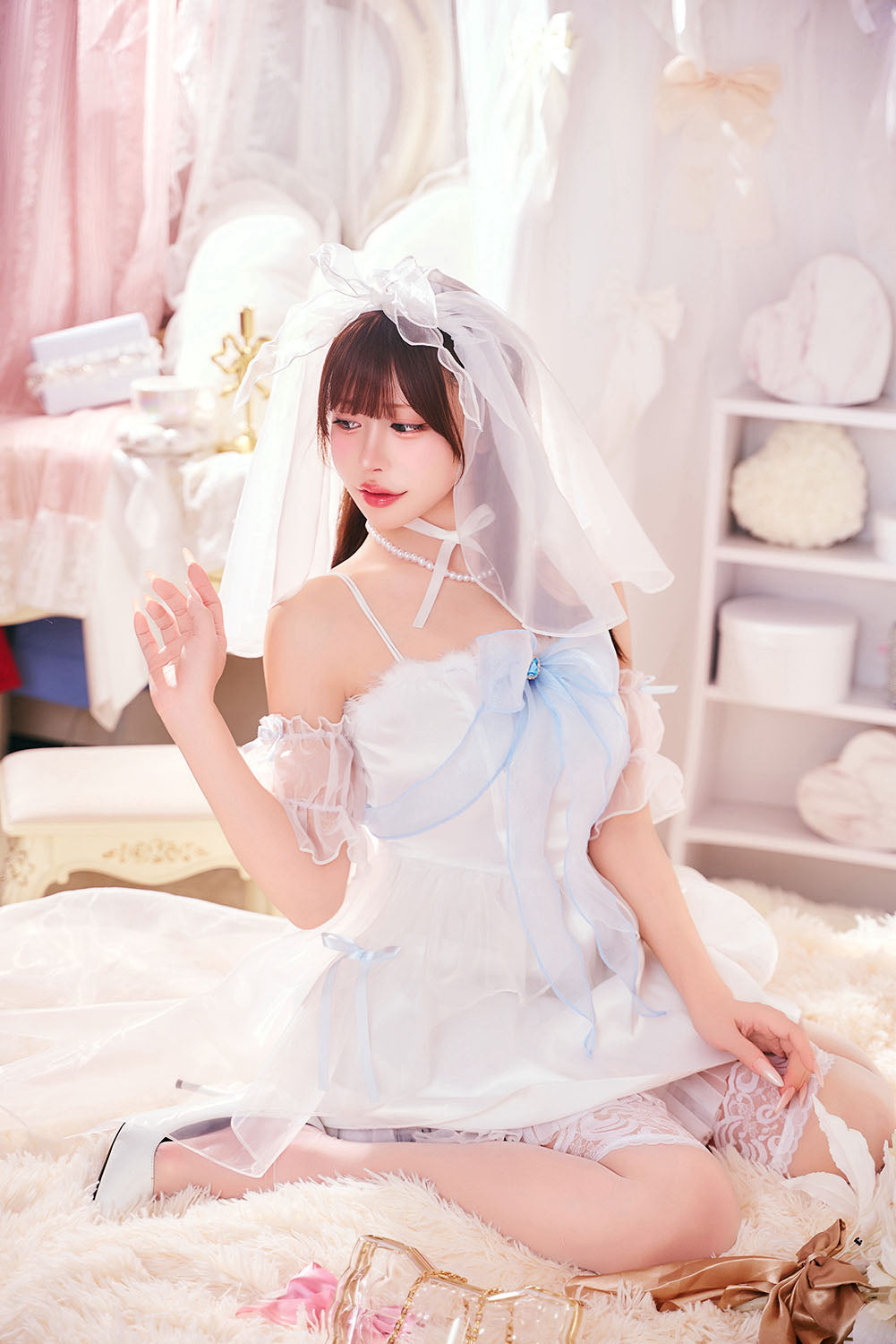 コスプレ 花嫁 ジューンブライド ロングテールブライド レディース フリーサイズ ホワイトクリアストーン】♡