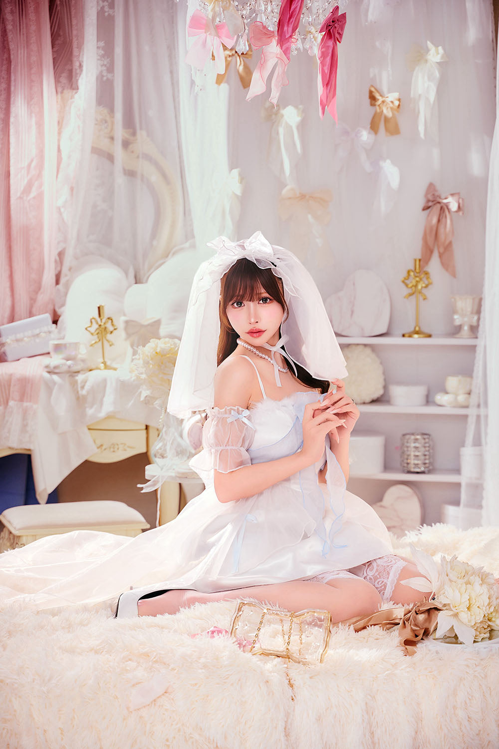 コスプレ 花嫁 ジューンブライド ロングテールブライド レディース フリーサイズ ホワイトクリアストーン】♡