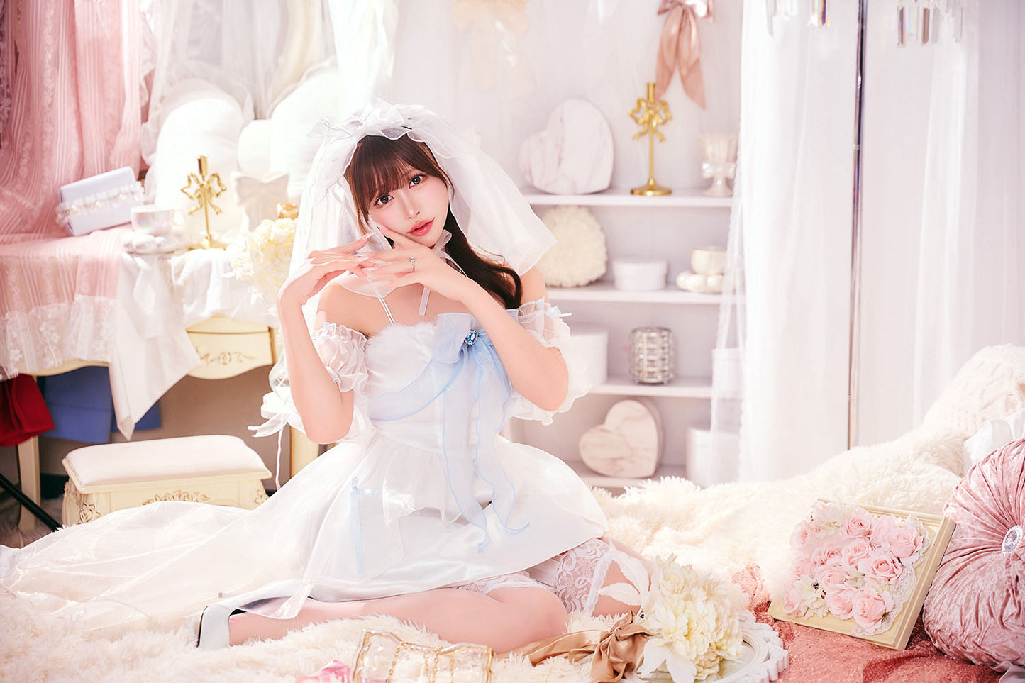 コスプレ 花嫁 ジューンブライド ロングテールブライド レディース フリーサイズ ホワイトクリアストーン】♡