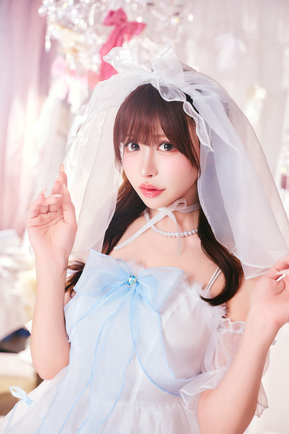 コスプレ 花嫁 ジューンブライド ロングテールブライド レディース フリーサイズ ホワイトクリアストーン】♡