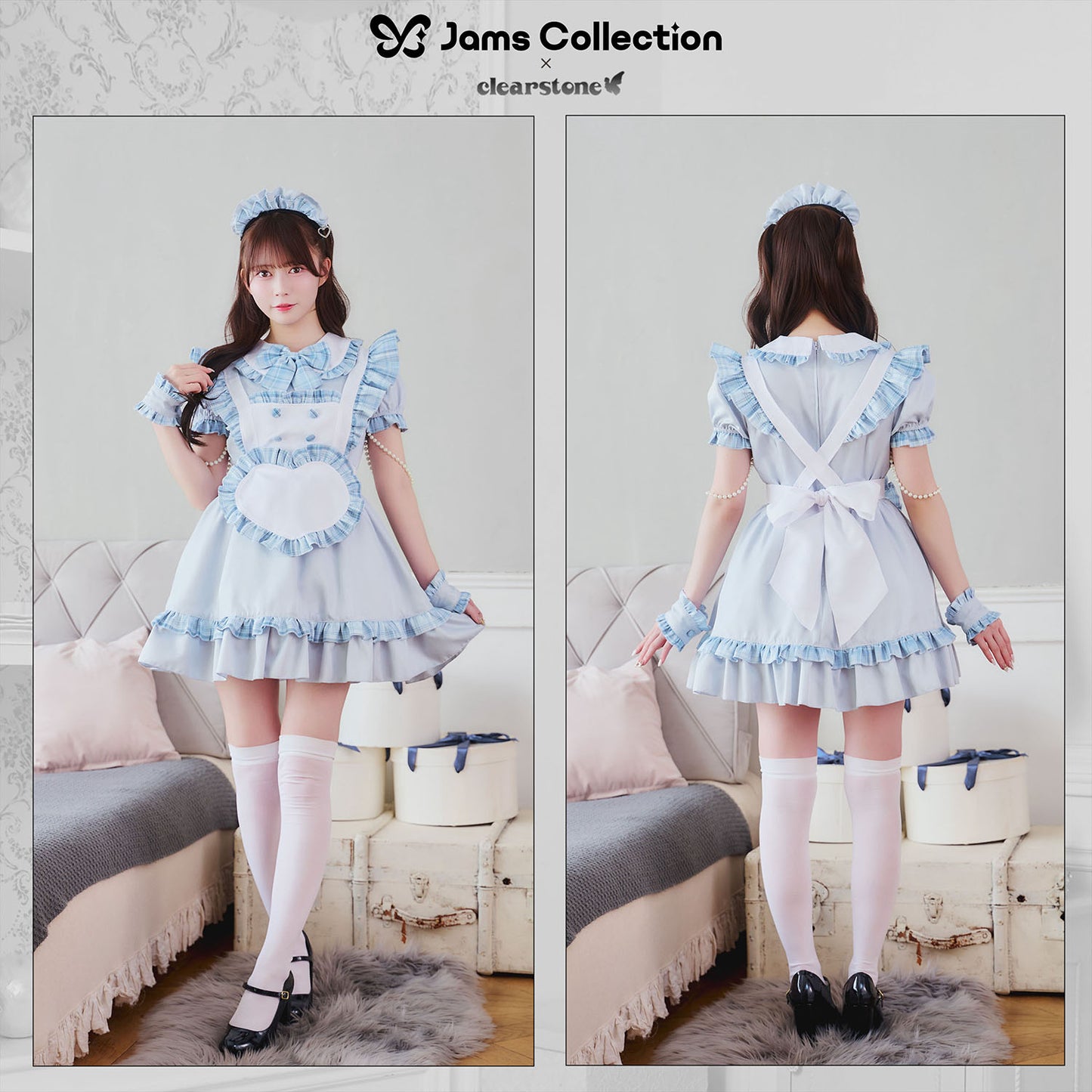 [New] 《JamsCollection着用》コスプレ リリパレ ハートフルメイド レディース フリーサイズ ピンク/ブルー【クリアストーン】♡
