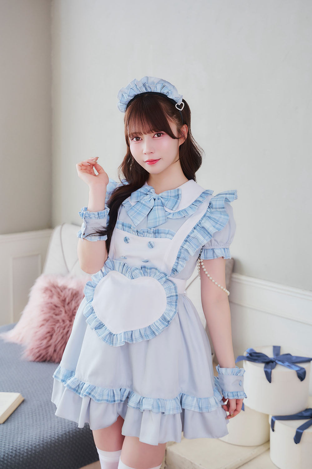 [New] 《JamsCollection着用》コスプレ リリパレ ハートフルメイド レディース フリーサイズ ピンク/ブルー【クリアストーン】♡