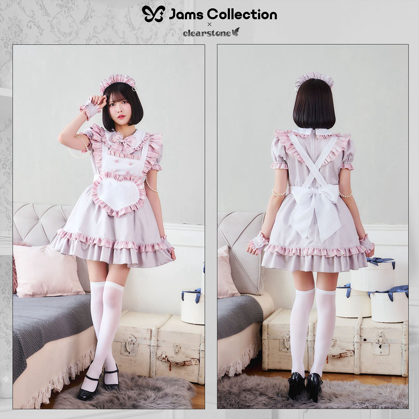 [New] 《JamsCollection着用》コスプレ リリパレ ハートフルメイド レディース フリーサイズ ピンク/ブルー【クリアストーン】♡