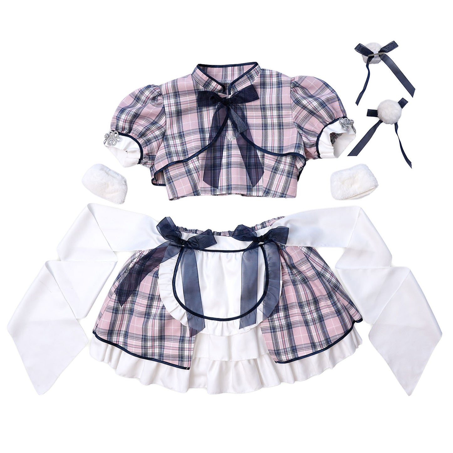 [New] 《JamsCollection着用》コスプレ リリパレ リボンチャイナメイド レディース フリーサイズ ピンク【クリアストーン】♡