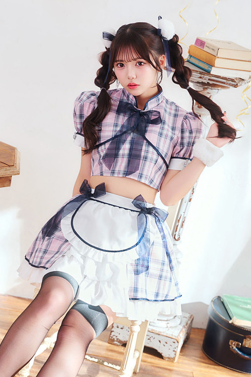 [New] 《JamsCollection着用》コスプレ リリパレ リボンチャイナメイド レディース フリーサイズ ピンク【クリアストーン】♡