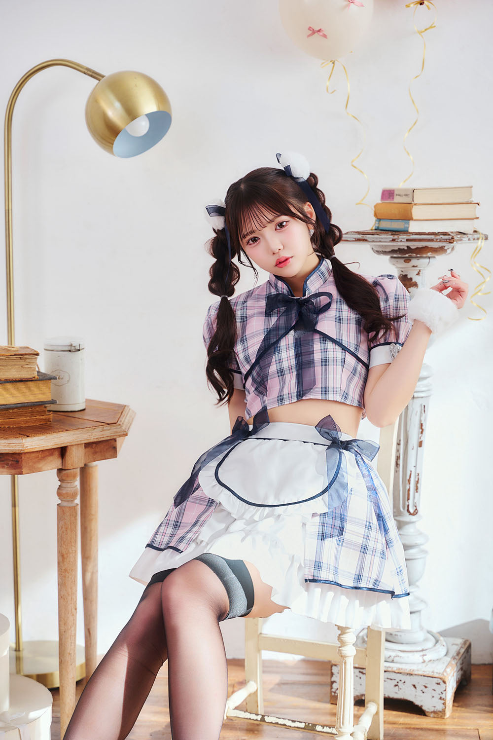 [New] 《JamsCollection着用》コスプレ リリパレ リボンチャイナメイド レディース フリーサイズ ピンク【クリアストーン】♡