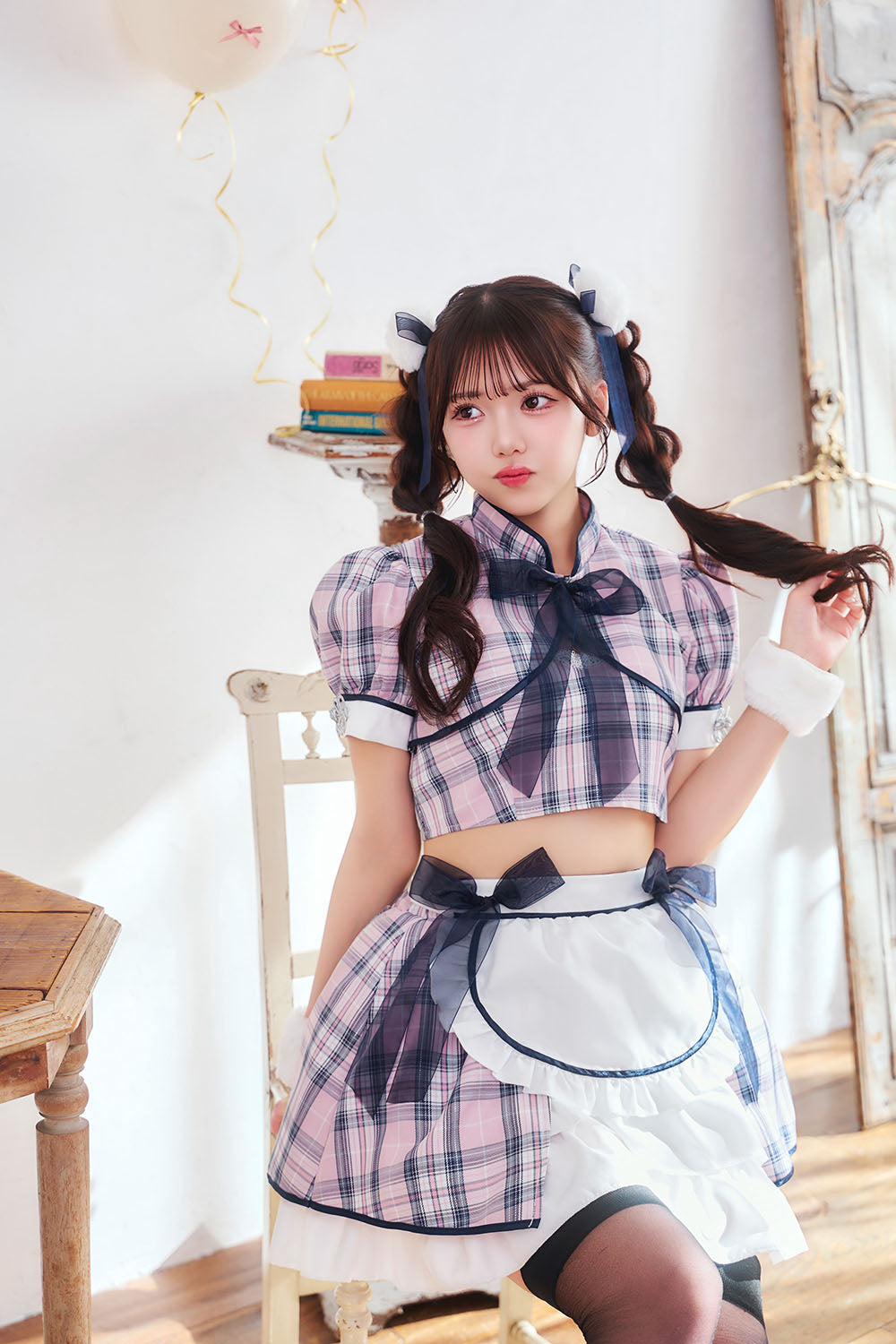 [New] 《JamsCollection着用》コスプレ リリパレ リボンチャイナメイド レディース フリーサイズ ピンク【クリアストーン】♡