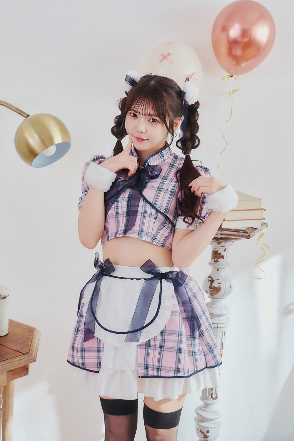 [New] 《JamsCollection着用》コスプレ リリパレ リボンチャイナメイド レディース フリーサイズ ピンク【クリアストーン】♡