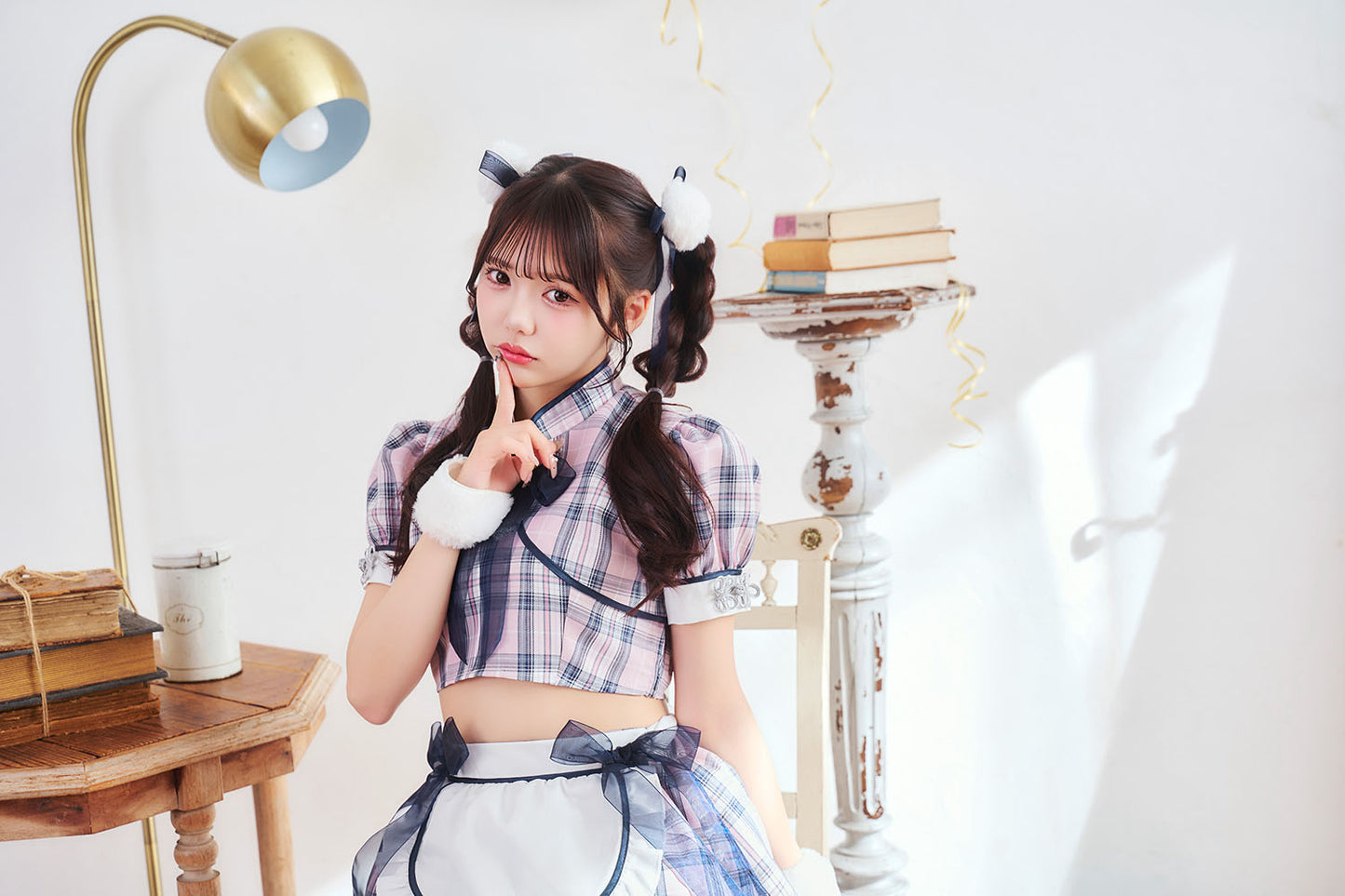 [New] 《JamsCollection着用》コスプレ リリパレ リボンチャイナメイド レディース フリーサイズ ピンク【クリアストーン】♡