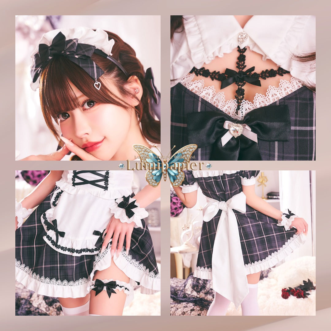 [New] コスプレ メイド ルミパピエ ロゼッタメイド レディース フリーサイズ ブラック【クリアストーン】♡