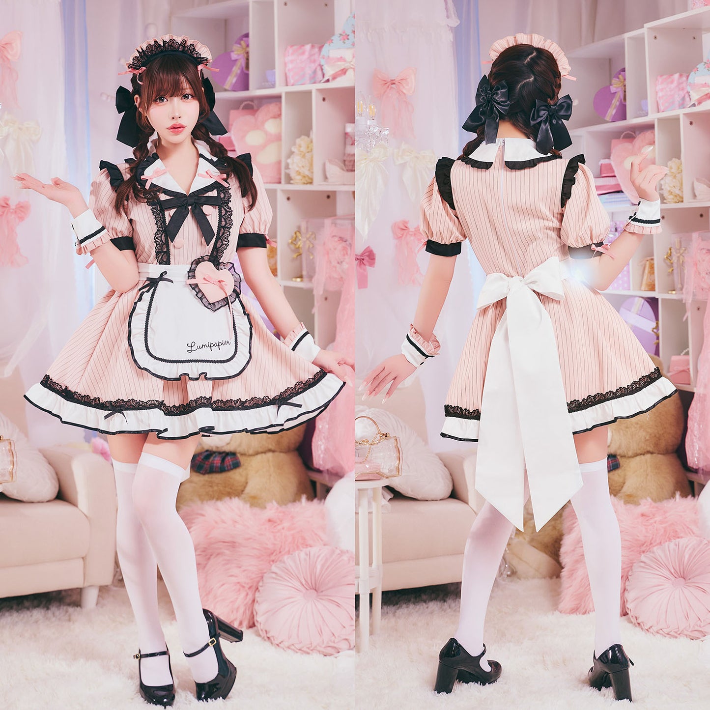 [New] コスプレ メイド ルミパピエ リュバンダイナー レディース フリーサイズ ピンク 【クリアストーン】♡