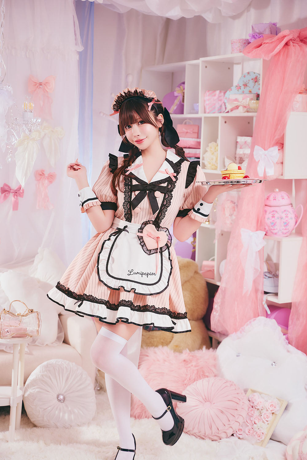 [New] コスプレ メイド ルミパピエ リュバンダイナー レディース フリーサイズ ピンク 【クリアストーン】♡