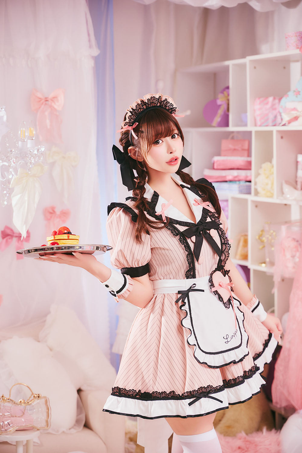 [New] コスプレ メイド ルミパピエ リュバンダイナー レディース フリーサイズ ピンク 【クリアストーン】♡