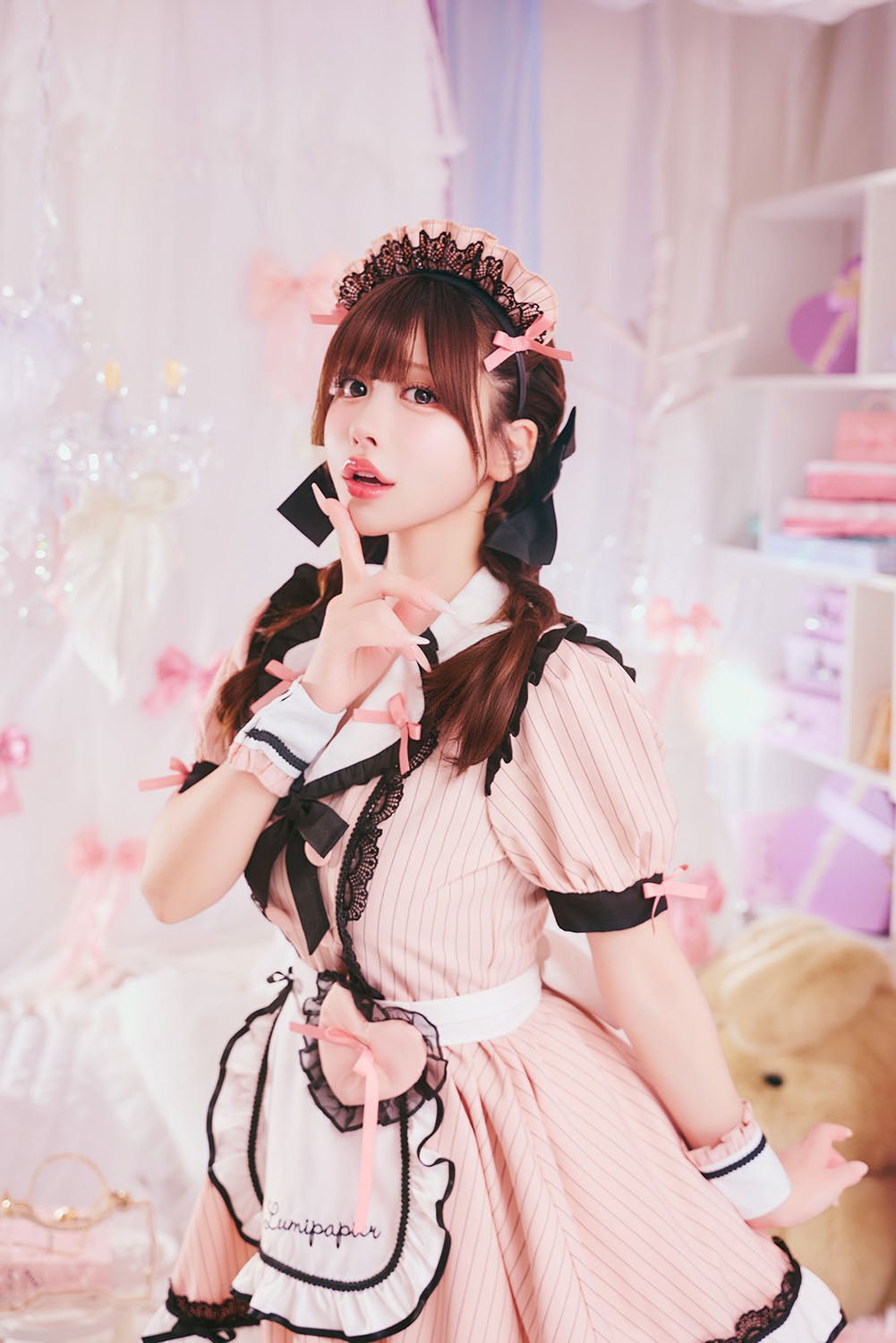 [New] コスプレ メイド ルミパピエ リュバンダイナー レディース フリーサイズ ピンク 【クリアストーン】♡
