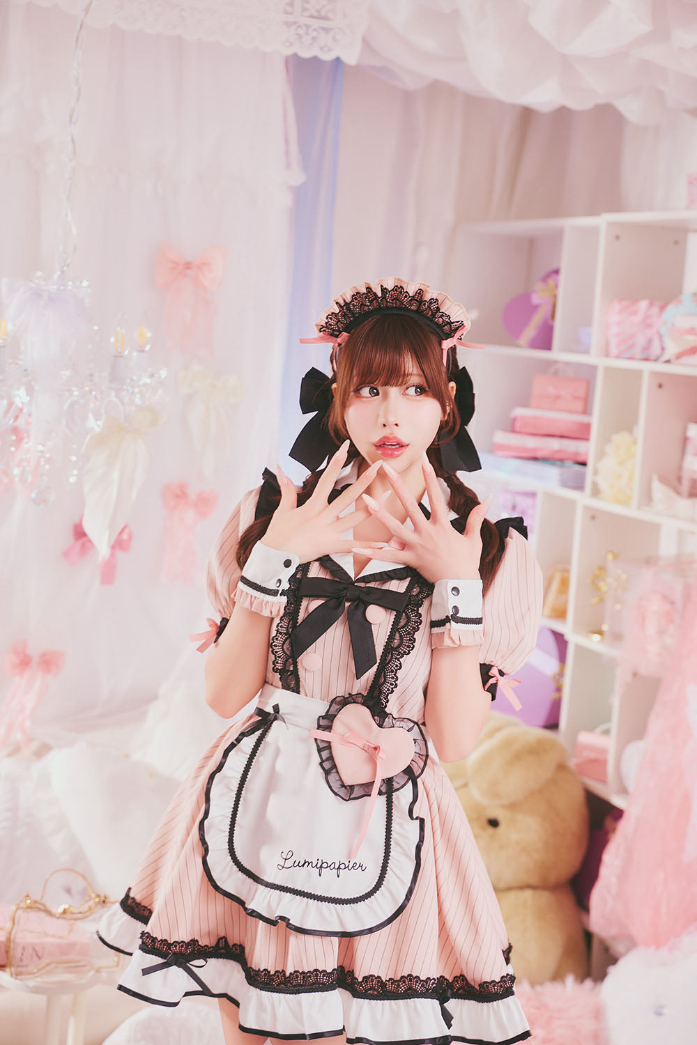 [New] コスプレ メイド ルミパピエ リュバンダイナー レディース フリーサイズ ピンク 【クリアストーン】♡