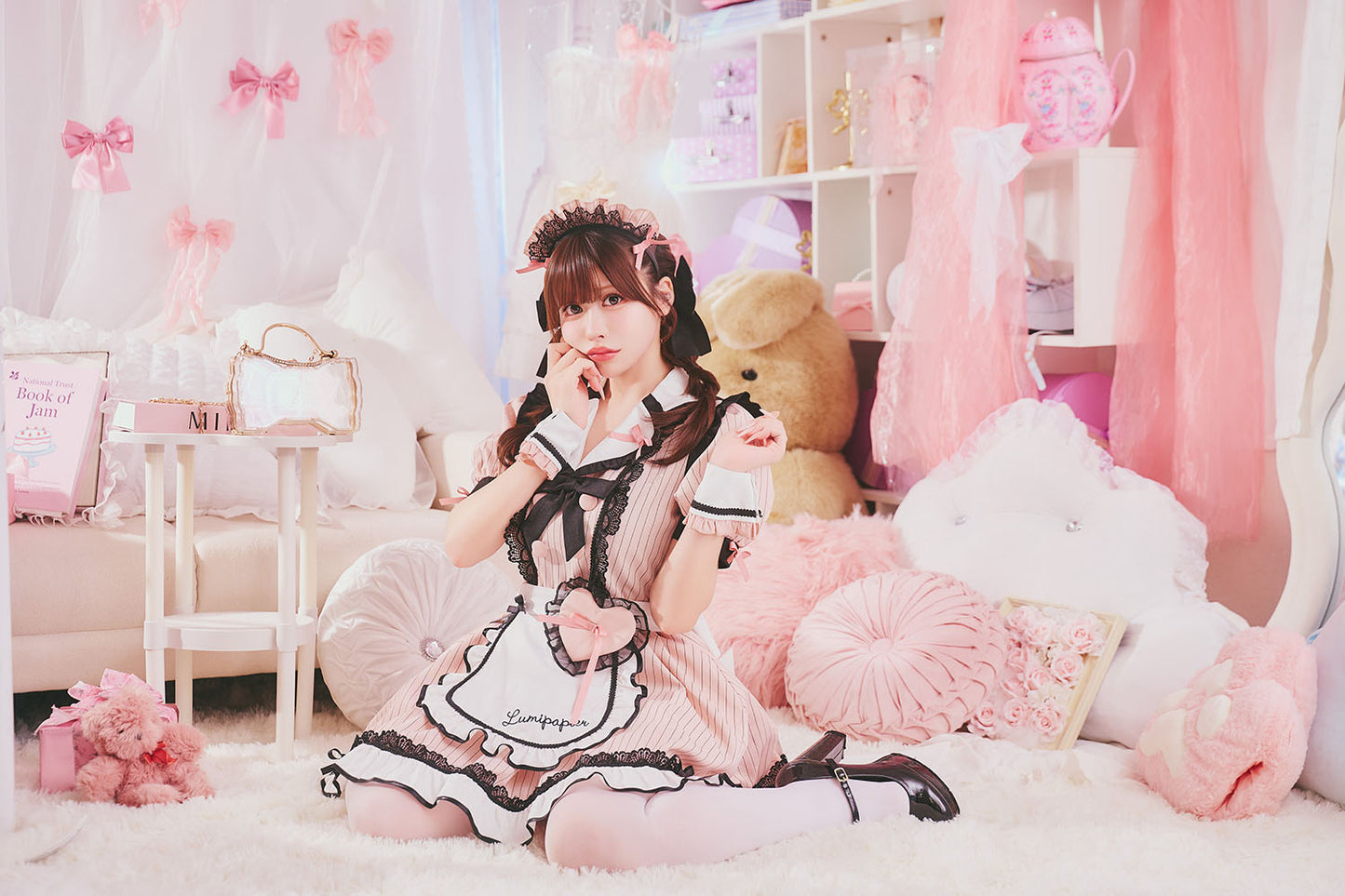 [New] コスプレ メイド ルミパピエ リュバンダイナー レディース フリーサイズ ピンク 【クリアストーン】♡