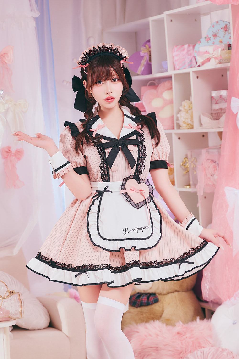 [New] コスプレ メイド ルミパピエ リュバンダイナー レディース フリーサイズ ピンク 【クリアストーン】♡