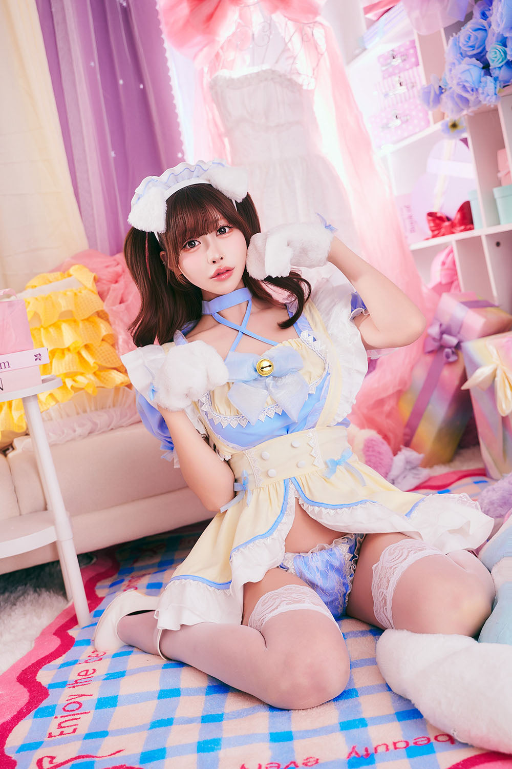 [New] コスプレ メイド ルミパピエ スコティッシュメイド レディース フリーサイズ ブルー 【クリアストーン】♡