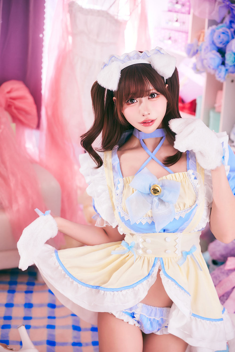 [New] コスプレ メイド ルミパピエ スコティッシュメイド レディース フリーサイズ ブルー 【クリアストーン】♡