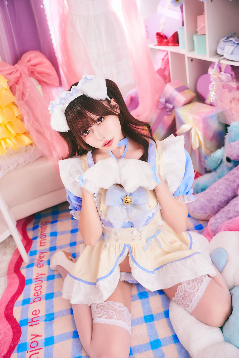 [New] コスプレ メイド ルミパピエ スコティッシュメイド レディース フリーサイズ ブルー 【クリアストーン】♡