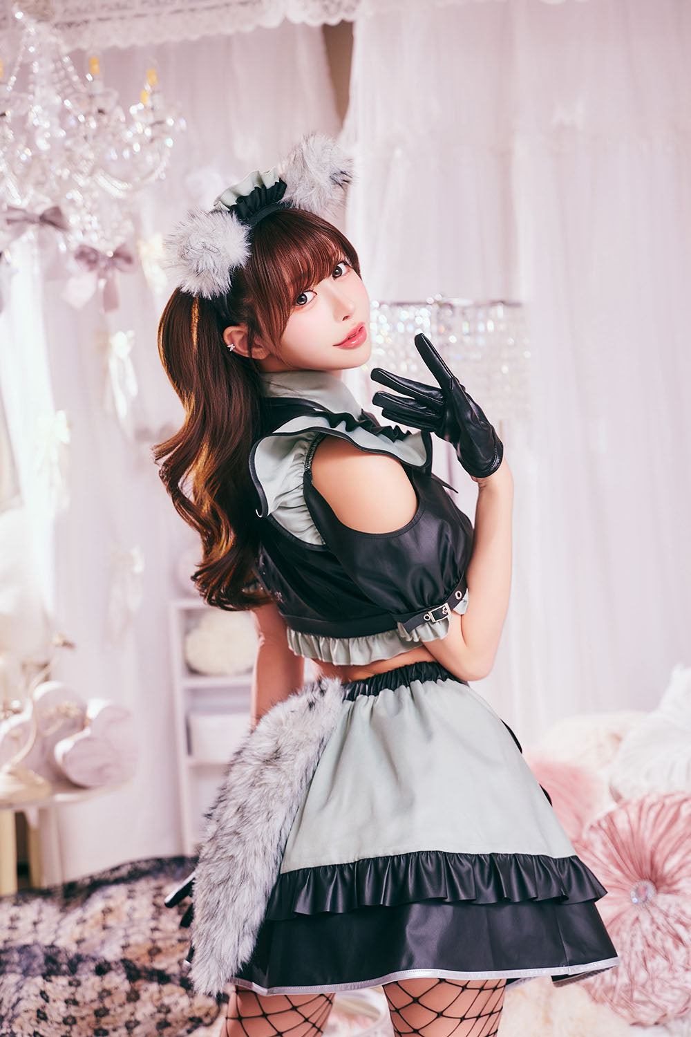 [New] コスプレ メイド ルミパピエ パンクウルフメイド レディース フリーサイズ ブラック 【クリアストーン】♡