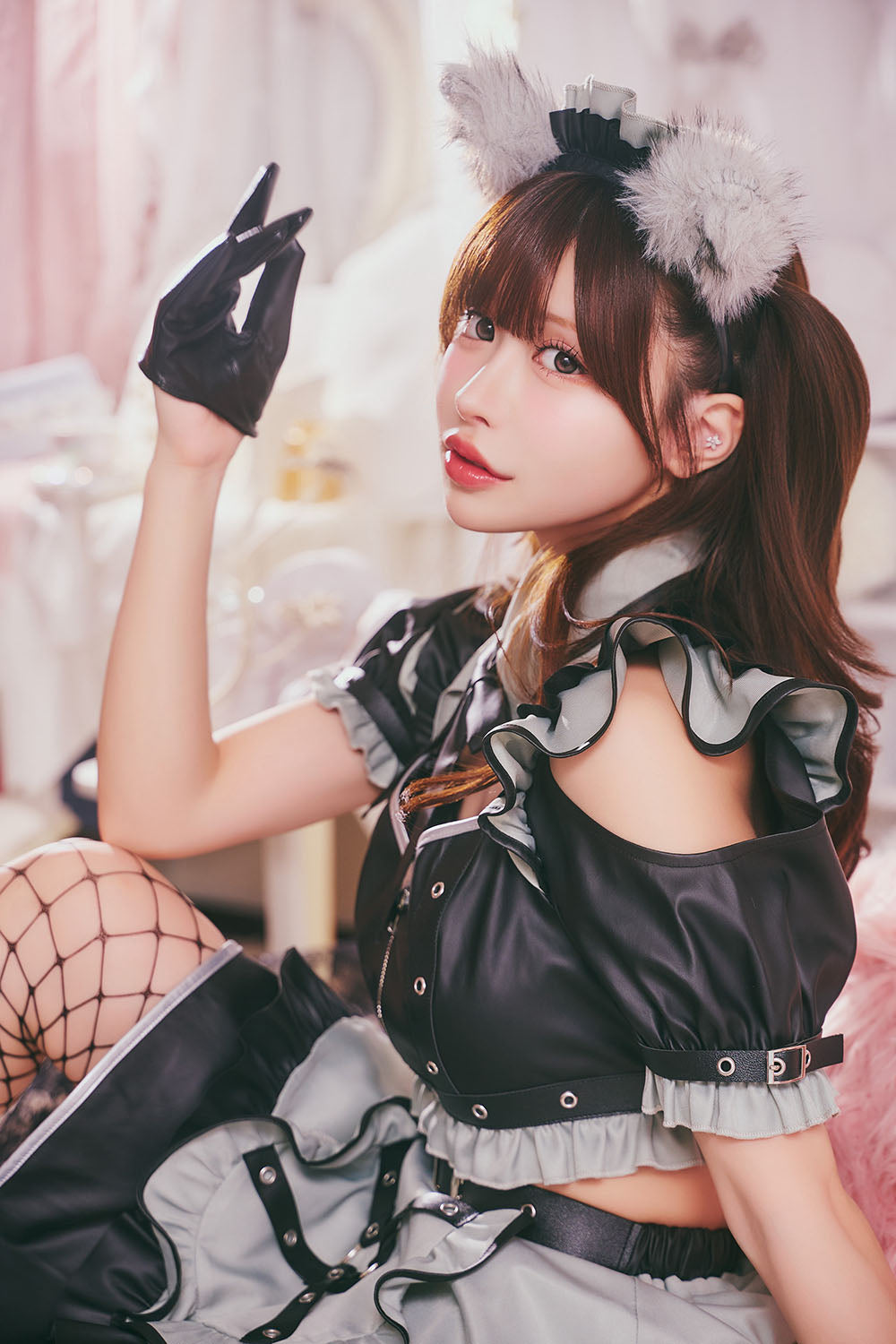 [New] コスプレ メイド ルミパピエ パンクウルフメイド レディース フリーサイズ ブラック 【クリアストーン】♡