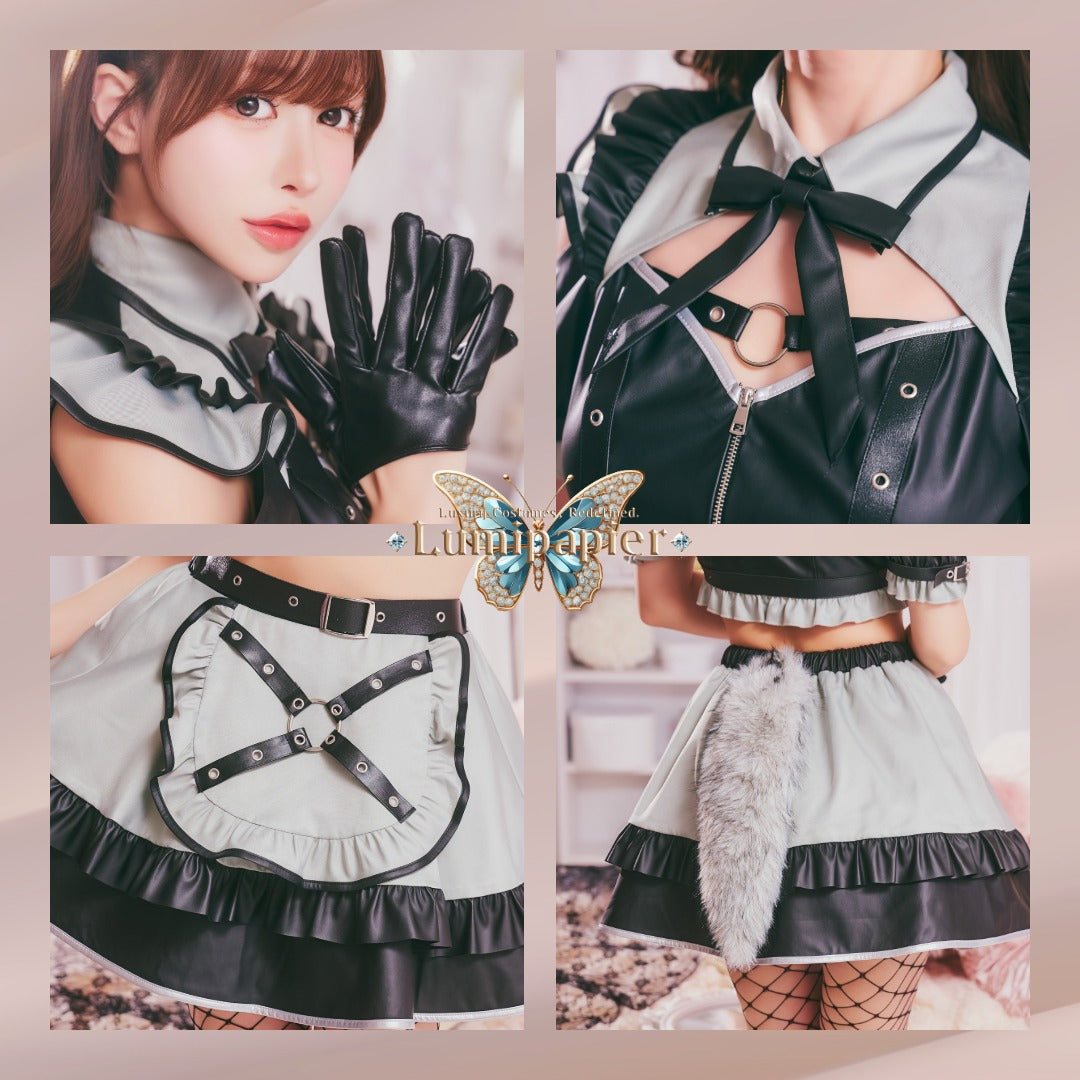 [New] コスプレ メイド ルミパピエ パンクウルフメイド レディース フリーサイズ ブラック 【クリアストーン】♡