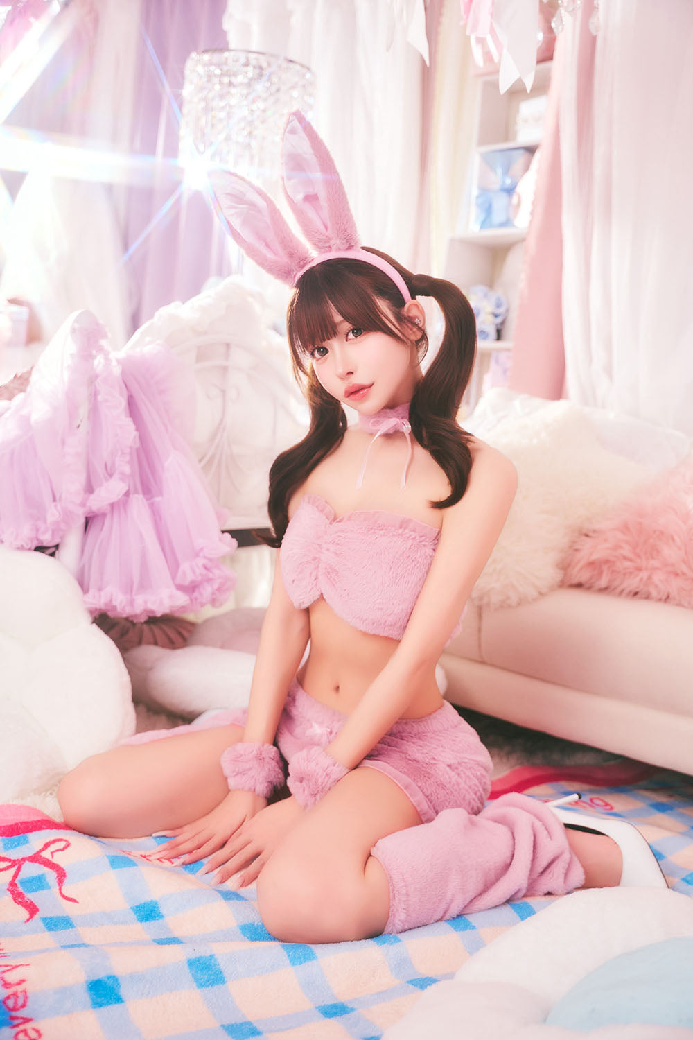 コスプレ うさぎ アニマル もこもこセクシーうさガール レディース フリーサイズ ホワイト/ピンク/グレー【クリアストーン】♡