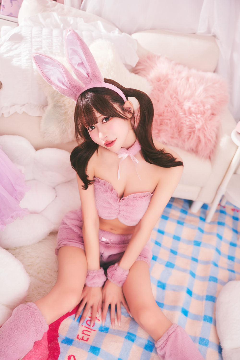 コスプレ うさぎ アニマル もこもこセクシーうさガール レディース フリーサイズ ホワイト/ピンク/グレー【クリアストーン】♡