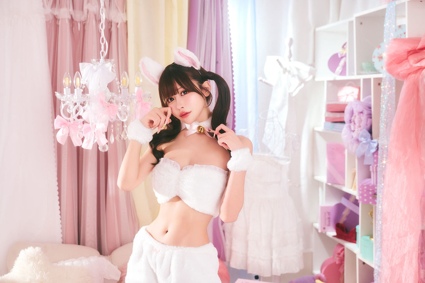 コスプレ ねこ アニマル もこもこセクシーねこガール レディース フリーサイズ ホワイト / ブラック【クリアストーン】♡