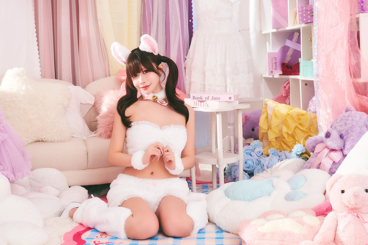 コスプレ ねこ アニマル もこもこセクシーねこガール レディース フリーサイズ ホワイト / ブラック【クリアストーン】♡